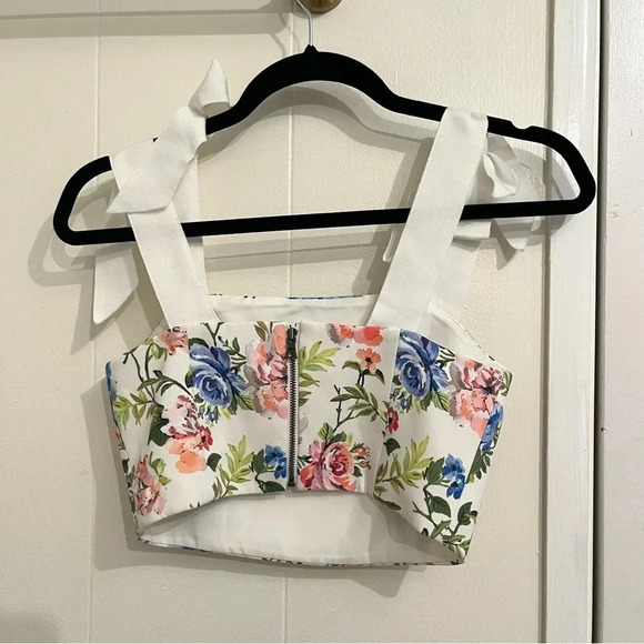 Alice + Olivia Nika crop top in gardenia ribbon ties XS - Picture 6 of 7